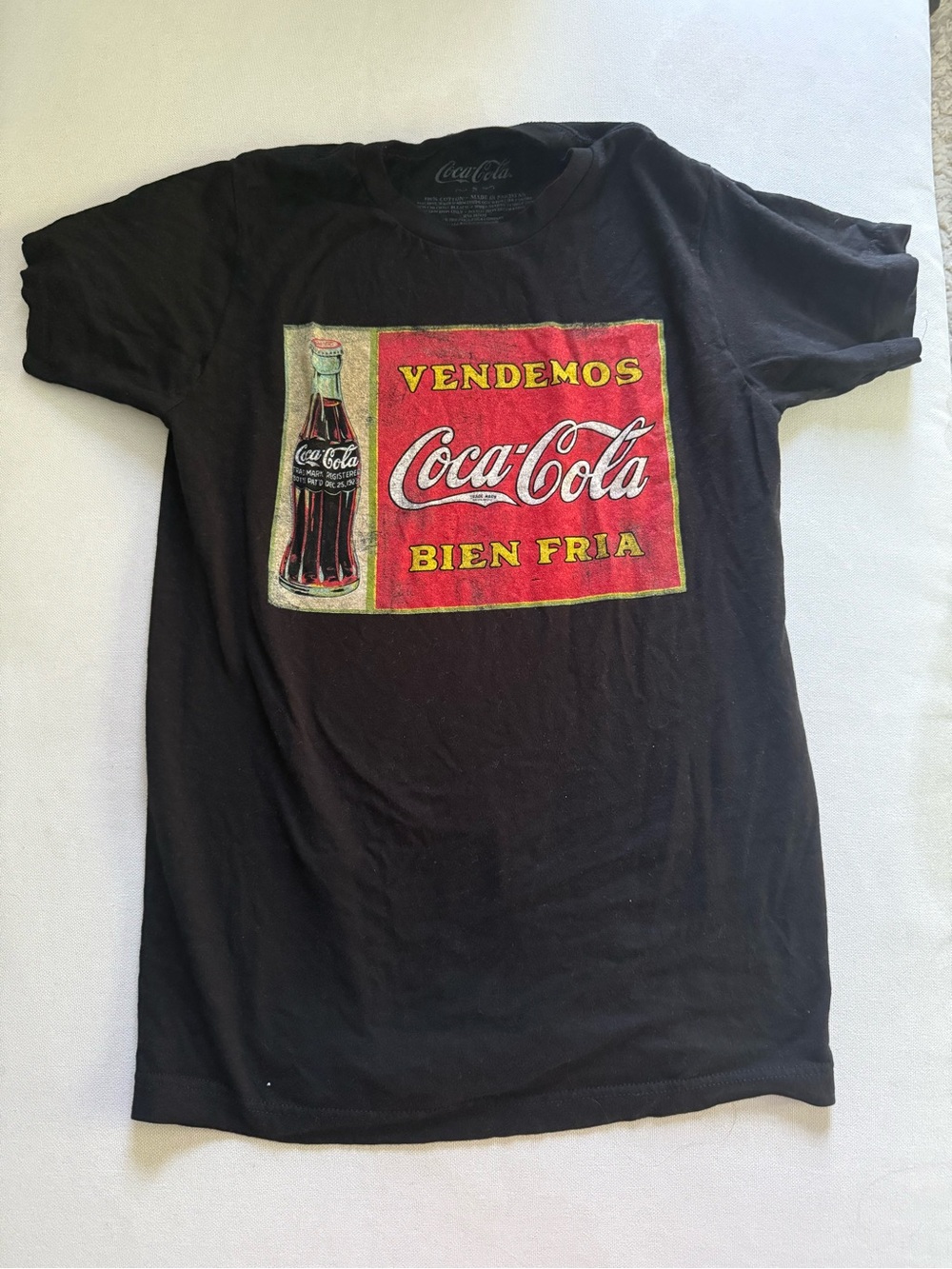 Coca Cola Black Tee with Red & Yellow Vintage Bottle Graphic